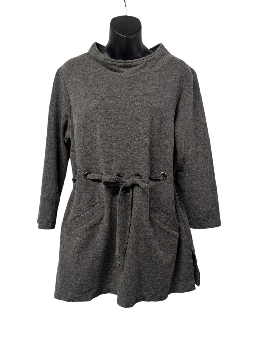Linea by Louis Dell'Olio Womens Gray Cowl Neck 3/4 Sleeve Pocket Tunic M